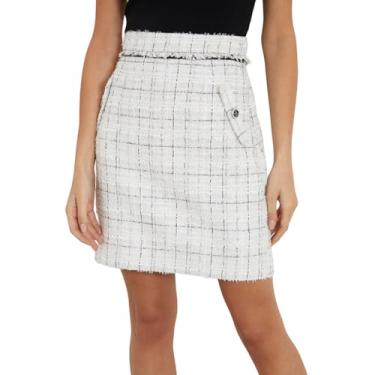 Imagem de GUESS Saia feminina Sofia Mini Tweed, Combo branco xadrez tweed, PP