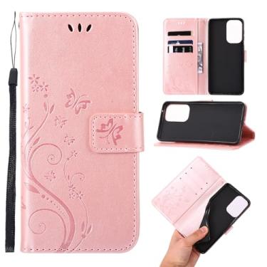 Imagem de Capa carteira compatível com Motorola Moto G 5G 2024 fina com porta-cartão de crédito pintada borboleta flor capa protetora durável couro PU capa flip case - ouro rosa
