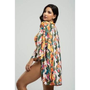 Imagem de Saída de Praia Kimono Estampado Tecido Proteção Solar Uv 50+-Feminino