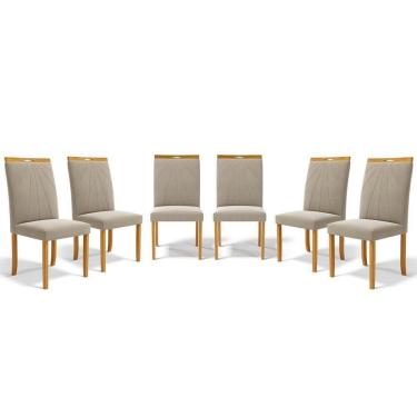 Imagem de Kit Com 6 Cadeiras Maiara Madeira Maciça Estofadas Para Mesa De Jantar Veludo Bege 102