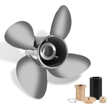 Imagem de YOUNG PROPS Hélice de barco externa de aço inoxidável 33 1/4 x 15 para motores Mercury 40 50 70 75 80 90 100 115 125 140HP 13,25 x15 kits de cubo de hélice incluídos 15 dentes direito