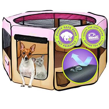 Imagem de Zampa portátil dobrável Pet cercadinho Exercício Pen Kennel Maleta para Larges cães pequenos filhotes de cachorro / Cats | Uso Indoor / Outdoor | Resistente à água (Extra Pequeno (29 "x29" x17" ), Rosa)