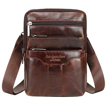 Imagem de Bolsa carteiro masculina Hebetag de couro para ombro, #01coffee(oil Wax Leather)(s), Small
