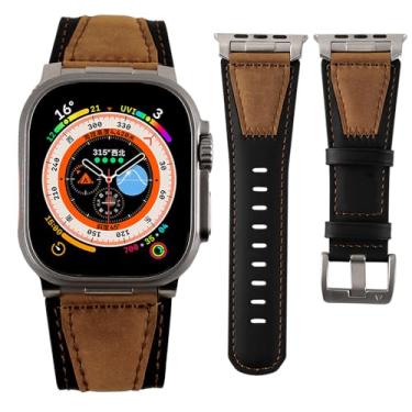 Imagem de Compatível com Apple Watch Ultra 2/1 de 49 mm, 45 mm, 44 mm e 42 mm, masculino e feminino, couro iWatch Ultra série 9/8/SE/7/6/5/4/3 com conector de aço inoxidável resistente (preto e marrom)
