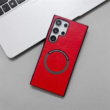 Imagem de Capa de couro com carregamento sem fio magnético para Samsung S24 S23 Plus FE S21 S22 Ultra A55 A35 A25, capa traseira vermelha, para Galaxy A05S