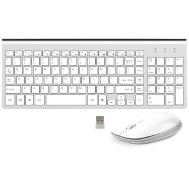 Imagem de Combo de teclado e mouse sem fio, teclado fino USB de 2,4 G e mouse silencioso compacto ergonômico de tamanho completo com teclado numérico para laptop, PC, computador - prata