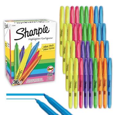 Imagem de Sharpie Marcadores de bolso com ponta de cinzel estreito, conjunto de 36 em 6 marcadores fluorescentes e pastel, sortidos, ideal para professores de escritório e material escolar