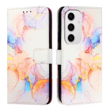 Imagem de LEMAXELERS Capa carteira para Samsung M35 5G, Galaxy M35 5G para mulheres e meninas com suporte para cartão capa de telefone flip magnética de couro PU para Samsung Galaxy M35 5G mármore colorido