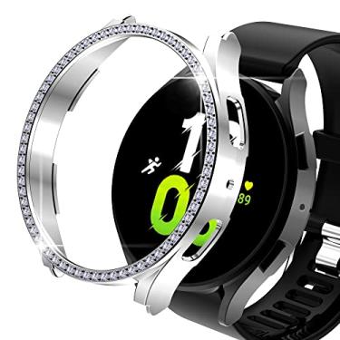 Imagem de Capa protetora rígida compatível com Samsung Galaxy Watch 5 de 40 mm (2022) com revestimento de policarbonato diamante, diamantes brilhantes e brilhantes (prata)