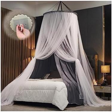 Imagem de Cortinas de cama com dossel redondo, mosquiteiro, dossel para meninas e adultos, camada dupla, princesa, dossel redondo, cortina de cama, cinza