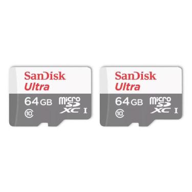 Imagem de Kit 2 Cartão Memória Micro SD Sandisk 64GB Classe 10 Ultra
