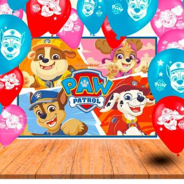Imagem de Kit festa Decoração Patrulha canina 25 Balões + Painel 1.40m - Arte da