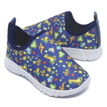 Imagem de Tenis Calce Facil Escolar Dinossauro - BEANNA FASHION, Azul, 33