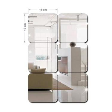 Imagem de Espelho Para Decoração Para Quarto Sala Quadrados - 6 unidades - Papel