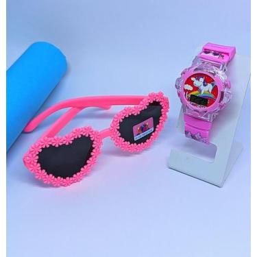 Imagem de Kit Relógio Infantil Digital Meninas Pisca Luz Led Colorido Princesas 
