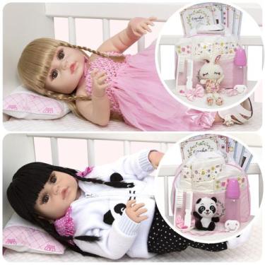 Imagem de Bebe Tipo Reborn Gêmeas Princesa Pandinha Coelhinha Enxoval - Cegonha 