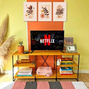 Imagem de Rack de TV Industrial de Ferro e Madeira Duo 1,20m Nozes e Preto - Art