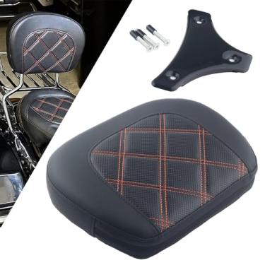 Imagem de FINMOKAL Almofada traseira para encosto Sissy Bar com suporte compatível com Harley Electra Road Street Tri Glide Road King CVO Ultra Classic Fat Bob 1997+, linha laranja