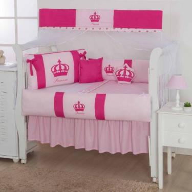 Imagem de Kit de berço quarto de bebe bordado completo doce nuvem com mosquiteir