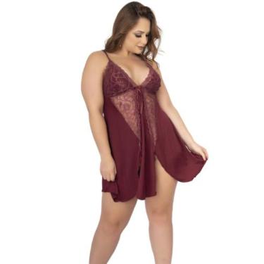 Imagem de Camisola Renda Plus Size Abertura Soltinha Curta - WLS Modas, Vinho, G