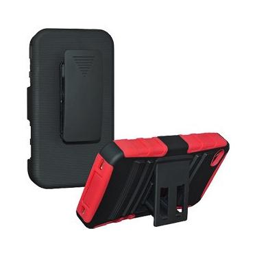 Imagem de Amzer AMZ93677 Capa híbrida com suporte para iPhone 4, iPhone 4S (serve para ATT, Sprint e Verizon iPhone 4 e 4S) - Embalagem de varejo - Preto/Vermelho