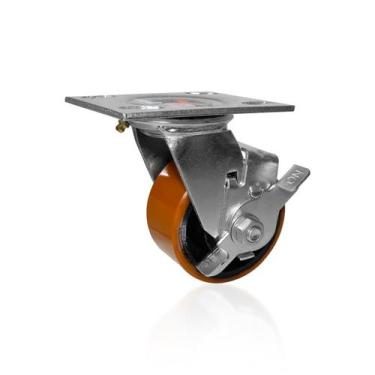 Imagem de Rodízio Roda Giratório Laranja Gs 42 Pu de 100 Mm Até 400 Kg Com Freio