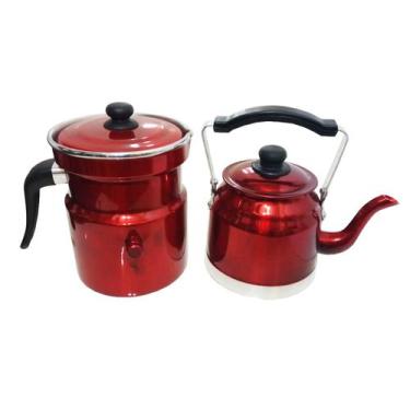 Imagem de Kit Leiteira Com Apito 1,6L E Chaleira 1,2L Vermelha Belmar - Belmar A