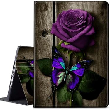 Imagem de CGFGHHUY Capa para tablet Samsung Galaxy Tab A7 Lite 22.1 cm 2021 leve, protetora de couro PU, com suporte inteligente com ativação automática para Samsung A7 Lite - rosa roxa e borboletas