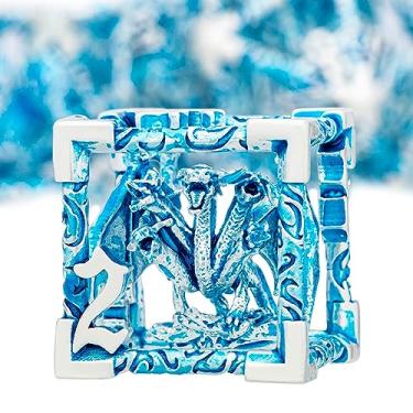 Imagem de ARUOHHA Hollow DND Dice Set Silver Blue 5-Headed Dragons D and D Dice with Gift Box, Role Playing Games 7PCS Metal Dungeons Polyhedral Dice RPG Dice Set D20 D12 D10 D8 D6 D4
