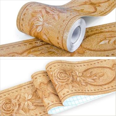 Imagem de YIFU LIFE 10204 Adesivo de azulejos autoadesivo para borda de parede com moldura floral decorativa 3D rosa dourada fácil de aplicar para banheiro cozinha 10204 x 16 m