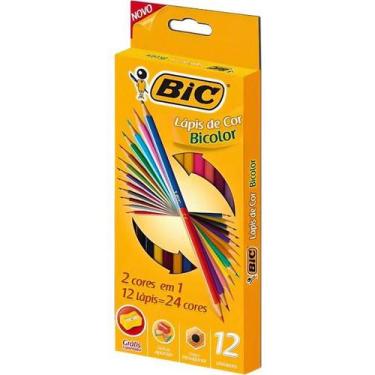 Imagem de Lápis De Cor Sextavado Bicolor 12 Lápis 24 Cores Bic
