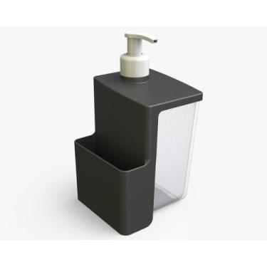 Imagem de Porta detergente e esponja  500 ml sky preto com pump branco dispenser