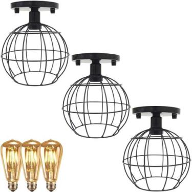 Imagem de 3 Lustres Teto Plafon + 3 Lâmpadas Led St64 Industrial Aramado Globo R