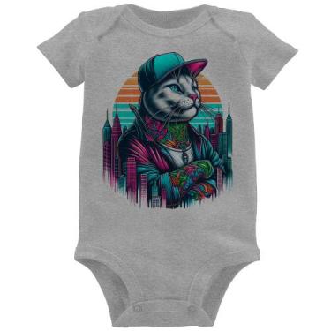 Imagem de Body Bebê Gato Urbano Arte - Foca na Moda, Cinza, G