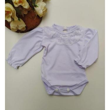 Imagem de Body Bebê Branco Manga Longa de Renda Algodão - Top Baby, Branco, RN