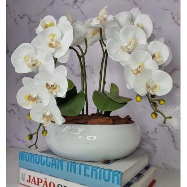 Imagem de Arranjo Com 4 Orquídeas Branca Vaso Ceramica 28cm - FLORESCER DECOR