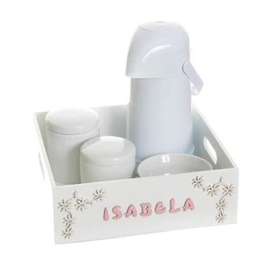 Imagem de Kit Higiene Bandeja Lisa Com Nome Quarto Bebê Menina Menino - Potinho 