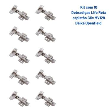 Imagem de Kit10 Dobradiça LIFE Reta pistão Clic MV129 Baixa Openfield