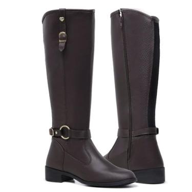 Imagem de Bota Feminina Cano Alto Gmm Shoes Estilo Montaria Moderna 11080, Marro