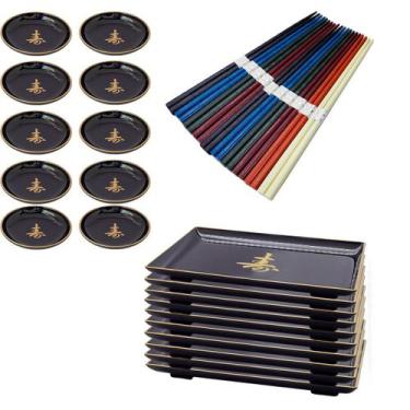 Imagem de Kit Oriental 10 Pessoas Molheira Hashi Prato Descanso Hashi - AC