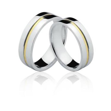 Imagem de Aliança de Prata 925 com Filete em Ouro AL76 - Natália Jóias, Prata