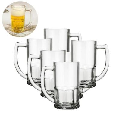 Imagem de Caneca Vidro Com Alça  VItamina 320ML Transparente Cerveja 6 UN - PRAT