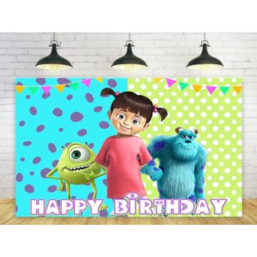Imagem de Monster Inc Pano de fundo para decoração de festa de aniversário Girl Boo fundo monstro para chá de bebê, festa, bolo, decoração de mesa, suprimentos Monster Inc faixa temática 1,5 x 0,9 m