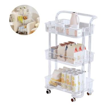 Imagem de Carrinho de Acrílico Transparente com Rodinhas e Prateleiras Espaçosas