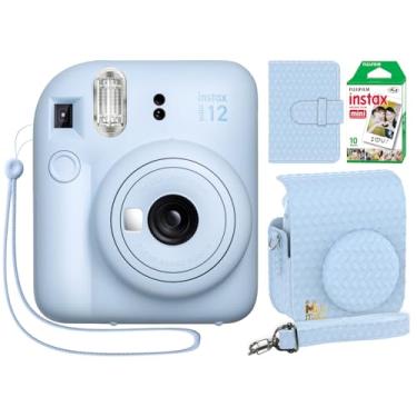 Imagem de Fujifilm Câmera instantânea Instax Mini 12 azul pastel + capa minimalista personalizada + filme Fuji Instax 10 folhas e álbum