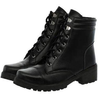 Imagem de Coturno botinha mulher feminino salto médio tratorado preto sintético 