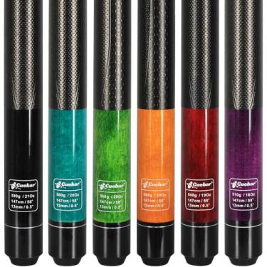 Imagem de CUEBAR Conjunto de 6 tacos de sinuca, 18 19 20 595 g, 2 peças de taco de bilhar para bar de casa com aderência 3D, bastões de mesa de sinuca de 147 cm para homens e mulheres - preto azul-petróleo