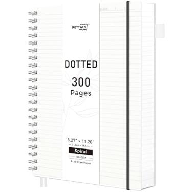 Imagem de RETTACY Caderno de diário pontilhado, 300 páginas, tamanho grande A4 (21 cm × 29 cm), papel grosso de 100 g/m2, capa de plástico flexível, encadernado em espiral, para registro de balas, planejamento