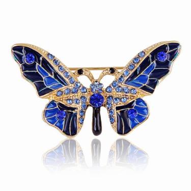 Imagem de Kercisbeauty Broche de borboleta azul animal fofo pequeno para terno feminino masculino unissex joias brilhantes broches (azul)