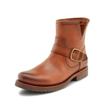 Imagem de Frye Botas femininas Veronica feitas de couro escovado de flor integral com ferragens de metal antigo e à prova d'água, construção Goodyear Welt costurada à mão – altura do cano de 13,5 cm, Bronze -